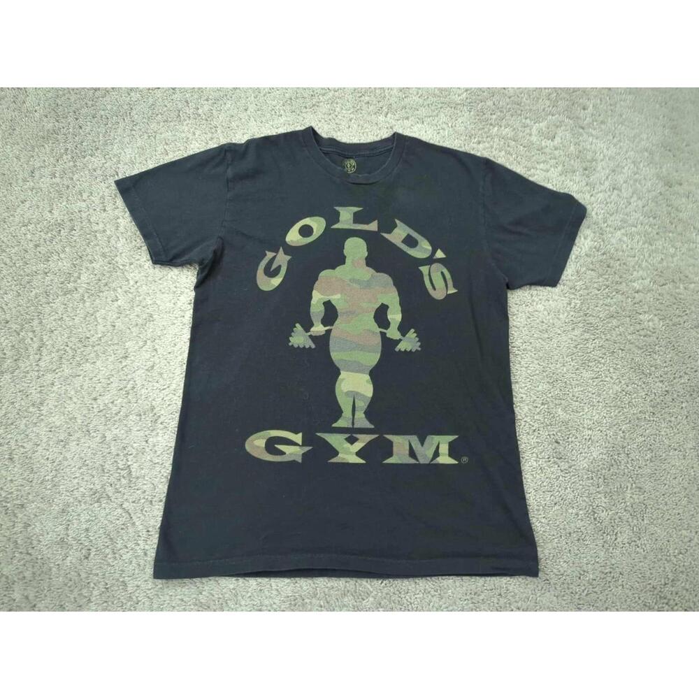 Golds Gym T Shirt Mens S Gray Short Sleeve Muscle Joe Camo Logo Training